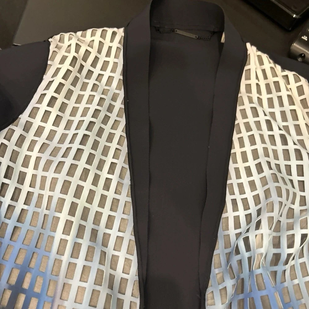 Ellie Tamara Open Jacket Large Cardigan Style E707J405 windowpane w overlay